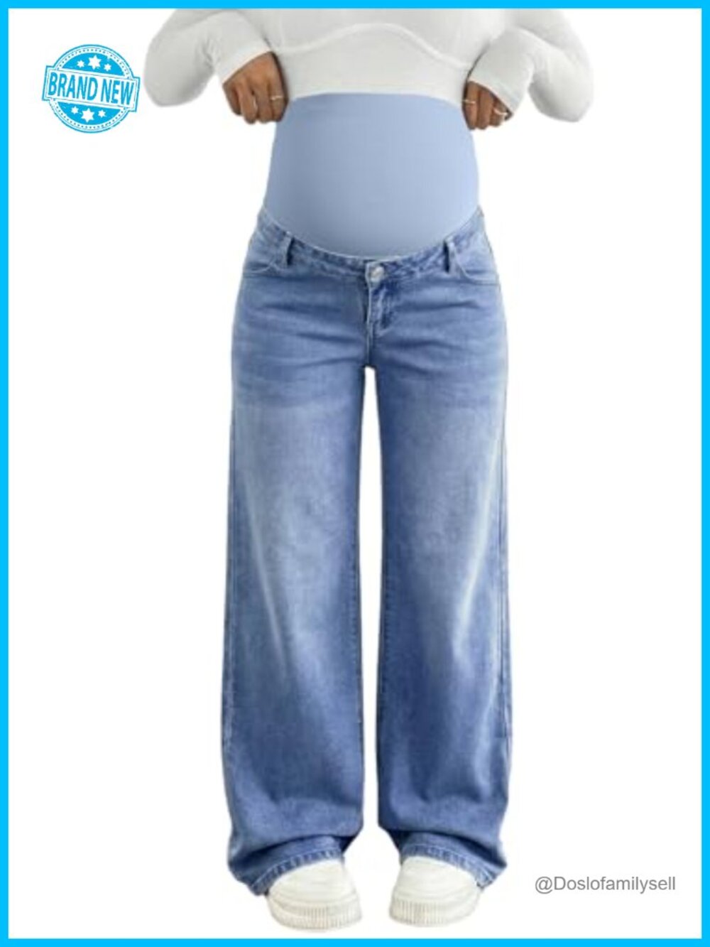 Womens Maternity Wide Leg Jeans Over Belly Pregnancy Pants for Work